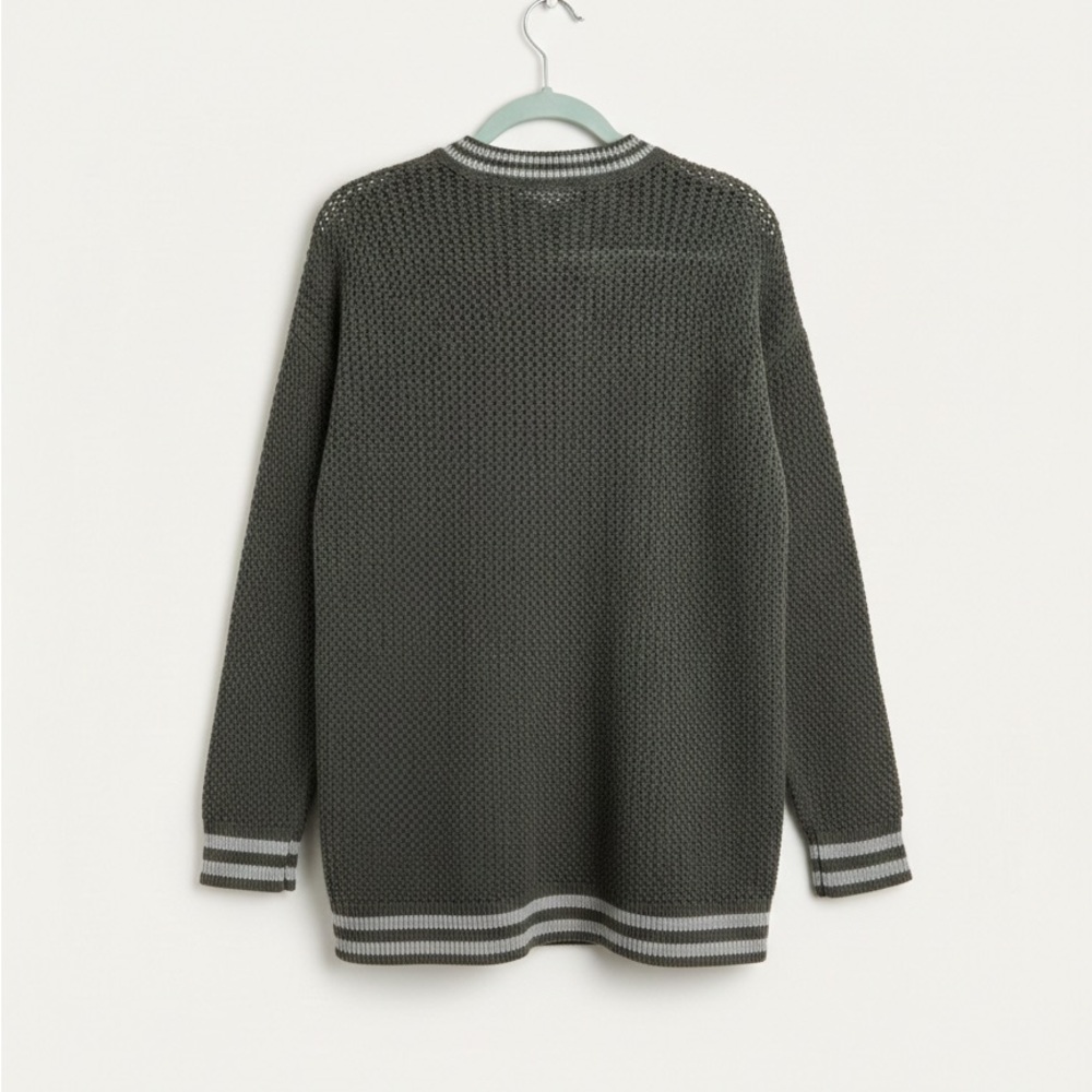 American Eagle Outfitters Olive Green Varsity-style button-front Cardigan - Picture 3 of 9